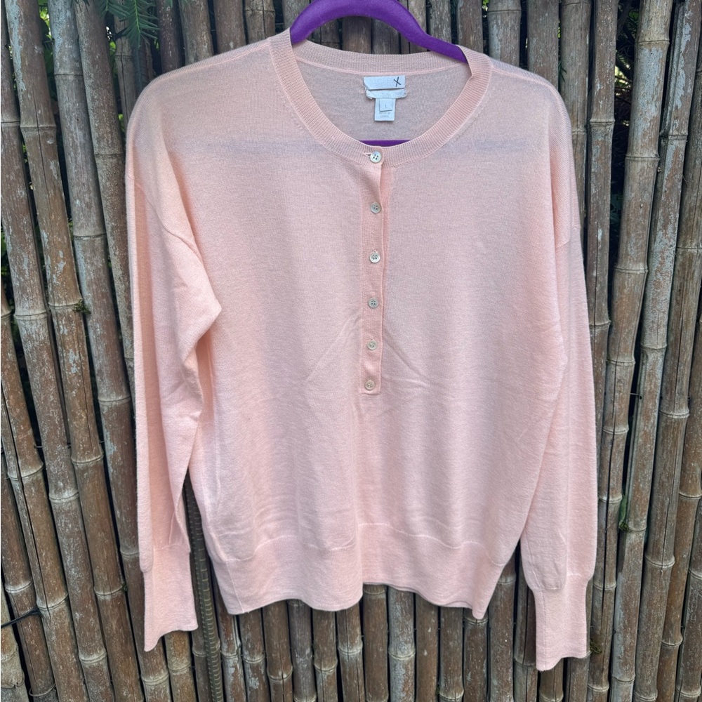 J. Crew Light Pink Buttoned Crew Neck Sweater